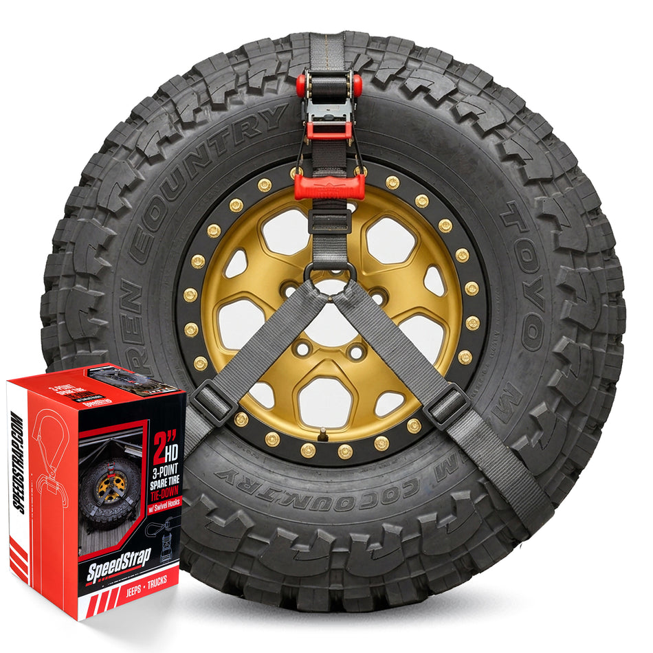 3-Point Spare Tire Ratchet Y-Strap, 2" Wide, Fits 36"-48" Tires