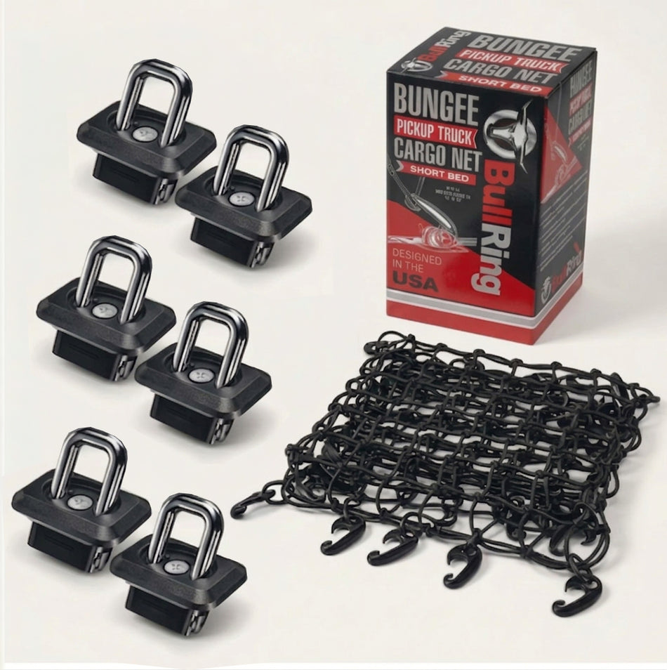 6-Pack Tie-Down Anchors + Cargo Net Bundle | Chevy/GMC
