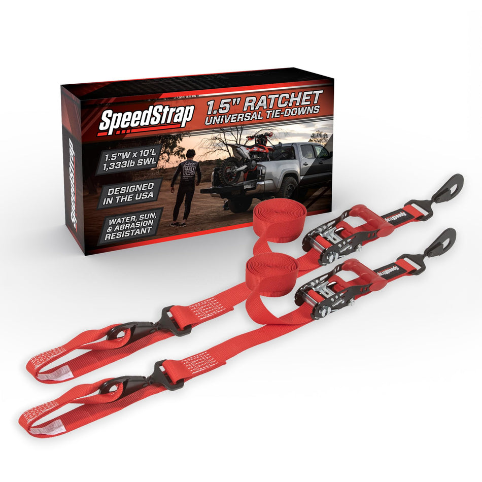 Heavy-Duty 1.5" x 10' Ratchet Tie-Down w/ Soft-Tie, 2-Pk