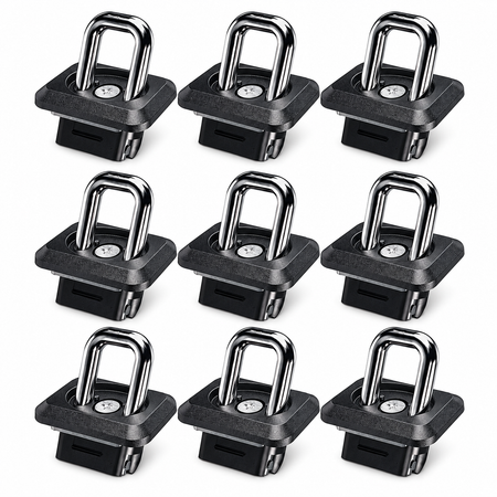Nine Bullring angle tie-down anchors arranged in a 3x3 grid on a plain white background.